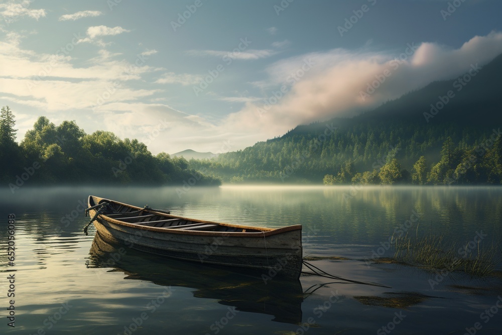 boat on lake, Generative AI
