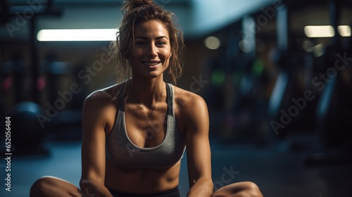 Athletic smiling woman in the gym. Healthy lifestyle, playing sports.