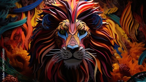 A close up of a painting of a lion. Generative AI.