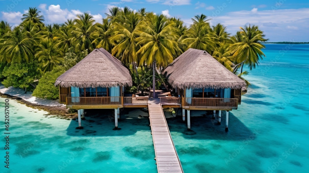 holiday homes on Maledives, ai generated