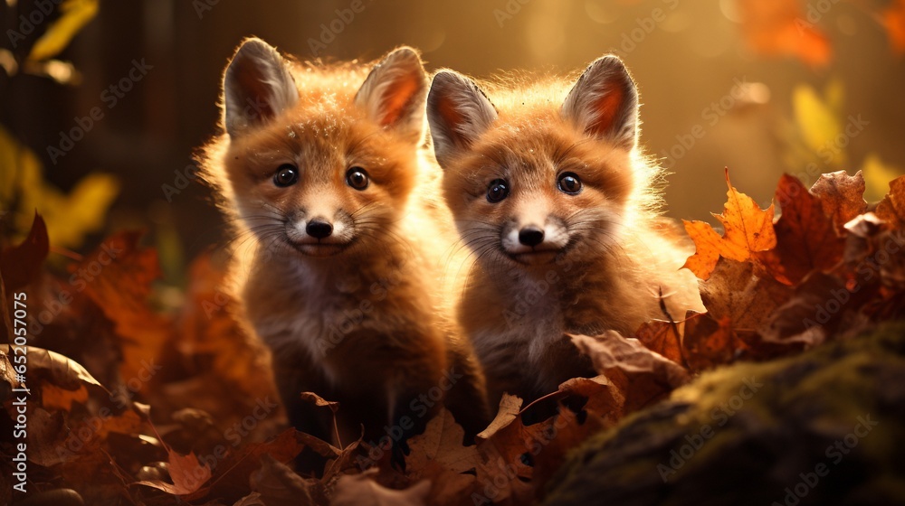 Two joung foxes looks in the Cam, ai generated Two joung foxes looks in the Cam, ai generated