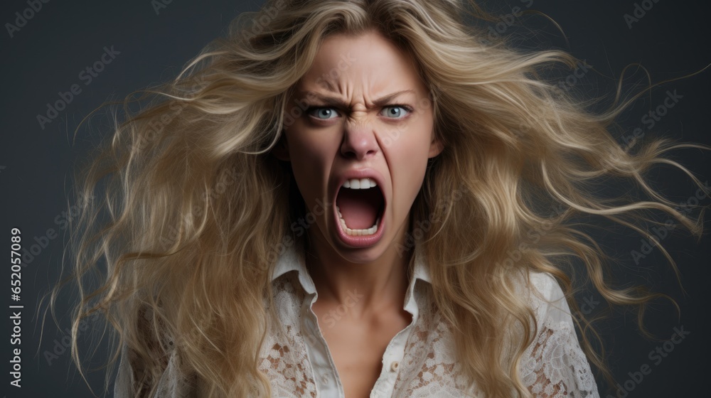 Portrait of a beautiful woman in rage. Uncontrollable emotions, hysteria. Portrait of a beautiful woman in rage. Uncontrollable emotions, hysteria.