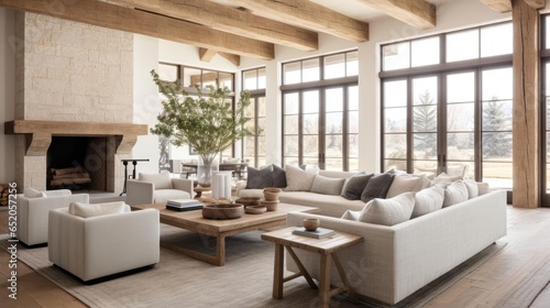 luruxy rural modern farmhouse living room with historic wood beams and features