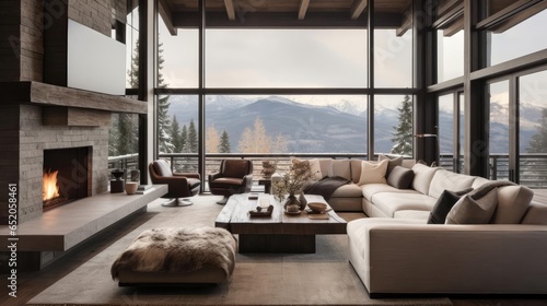 Modern luxury chalet in the mountains living room © Fred