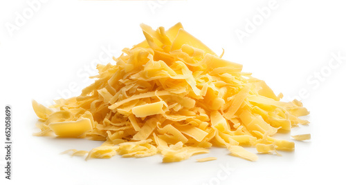 Cheese shavings on a white background.