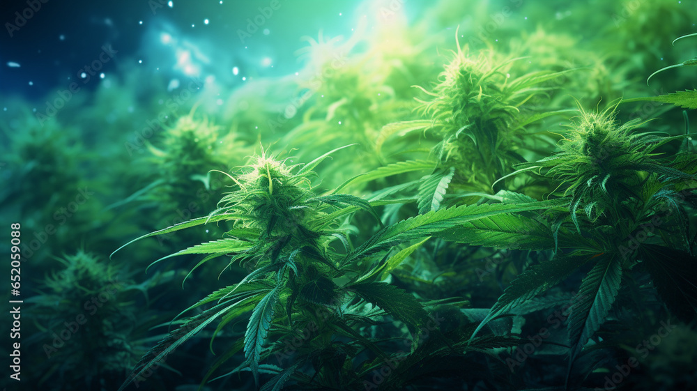 cannabis leaf on a background of smoke, the concept of legalization of marijuana - obrazy, fototapety, plakaty 