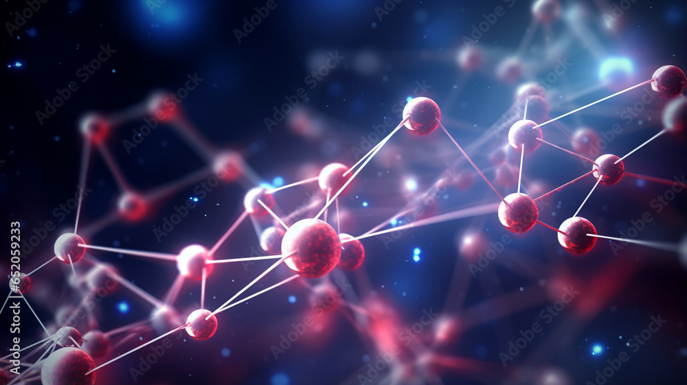 Connection from molecules on a blue background Connection from molecules on a blue background