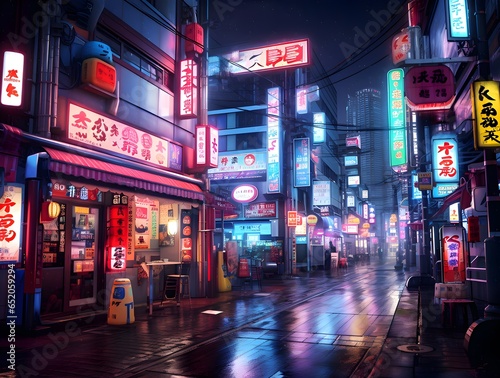 Immerse yourself in the realism of a bustling Tokyo street, where neon lights and futuristic vibes ignite the night, Generative AI 