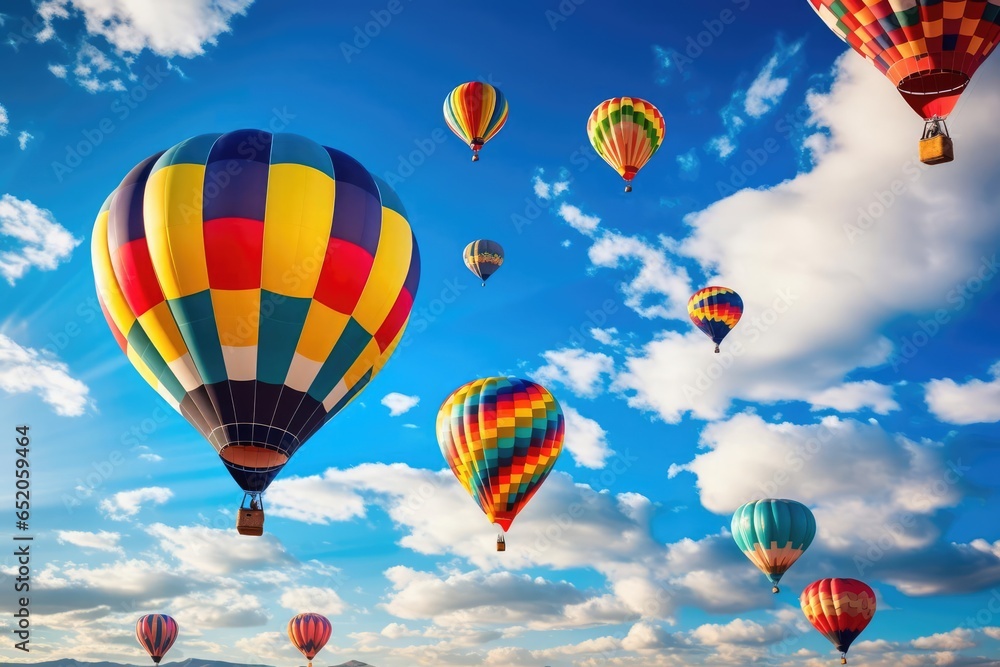 Fototapeta premium The intricate and colorful designs of hot air balloons in flight