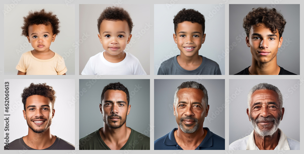 collage of brazilian racial male portraits of different ages, made with generative AI collage of brazilian racial male portraits of different ages, made with generative AI