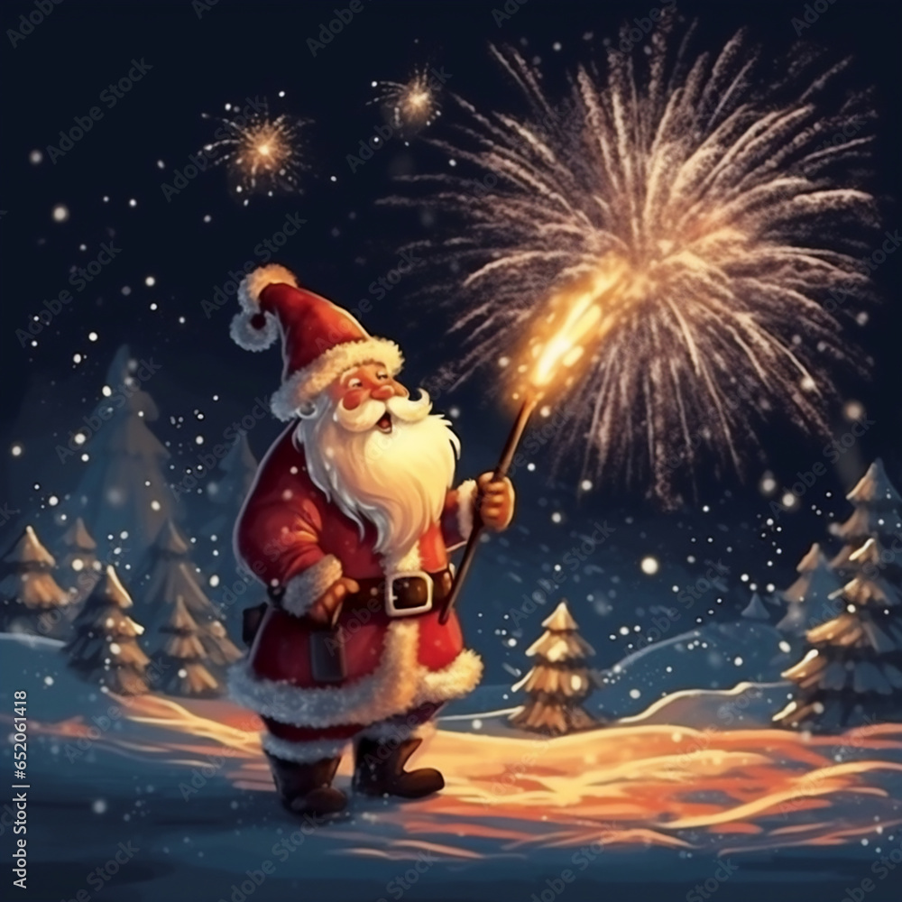Santa Claus in the night forest. Christmas and New Year concept. Santa Claus in the night forest. Christmas and New Year concept.