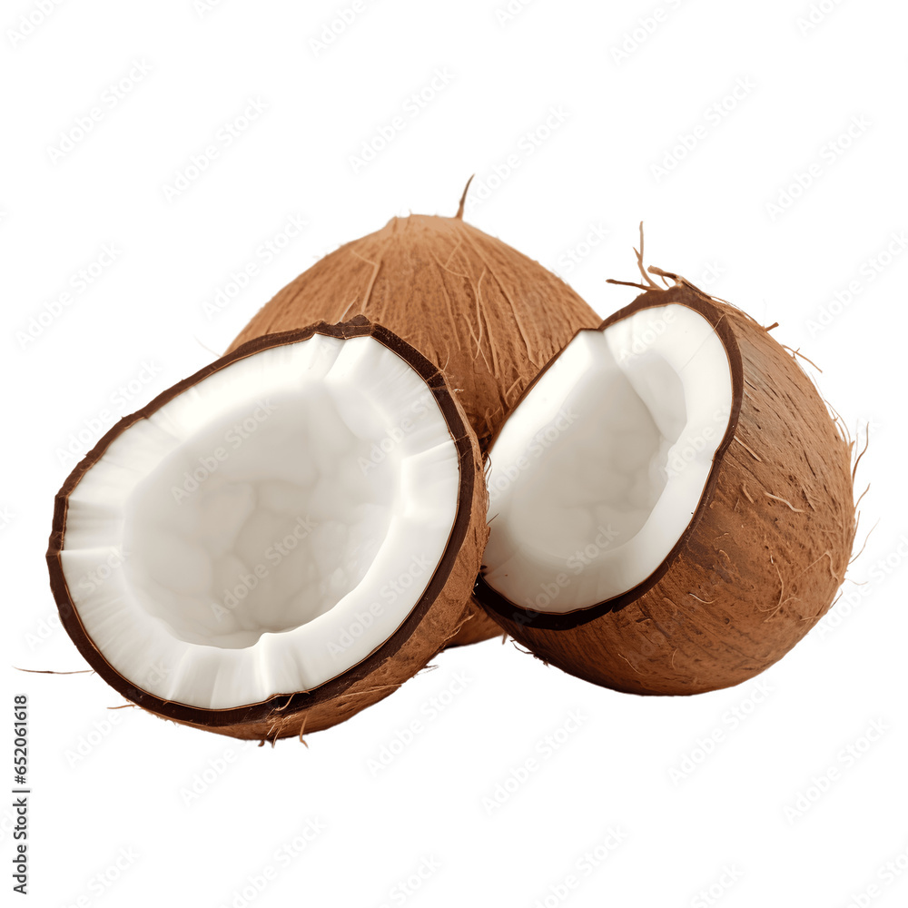 Coconut halves, a taste of paradise, isolated on a white background.
Coconut halves, a taste of paradise, isolated on a white background.