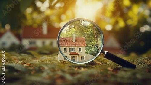 real estate concept. house and magnifying glass