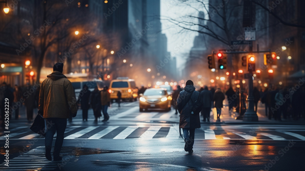 people walking through a street of a city