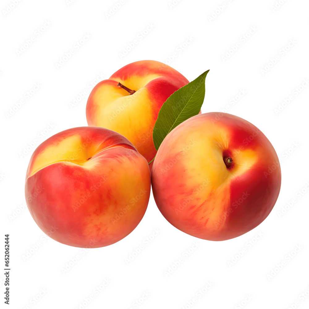 Three fuzzy peaches, isolated on a white background.
Three fuzzy peaches, isolated on a white background.
