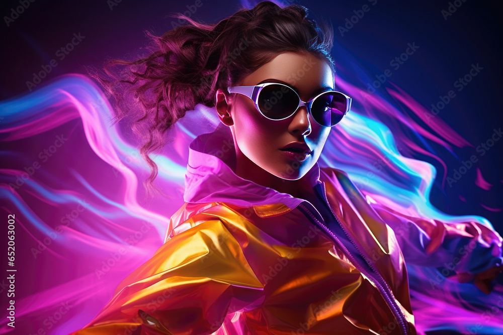 Portrait of a beautiful woman on a futuristic colored background Portrait of a beautiful woman on a futuristic colored background