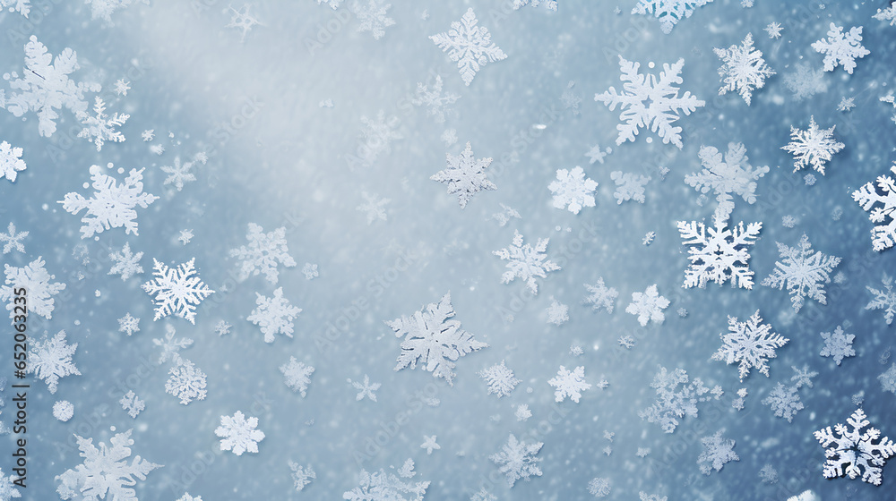 Snowy background with snowflakes. Flat lay. Snowy background with snowflakes. Flat lay.