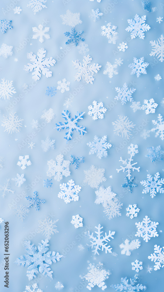 Snowy background with snowflakes. Flat lay. Snowy background with snowflakes. Flat lay.