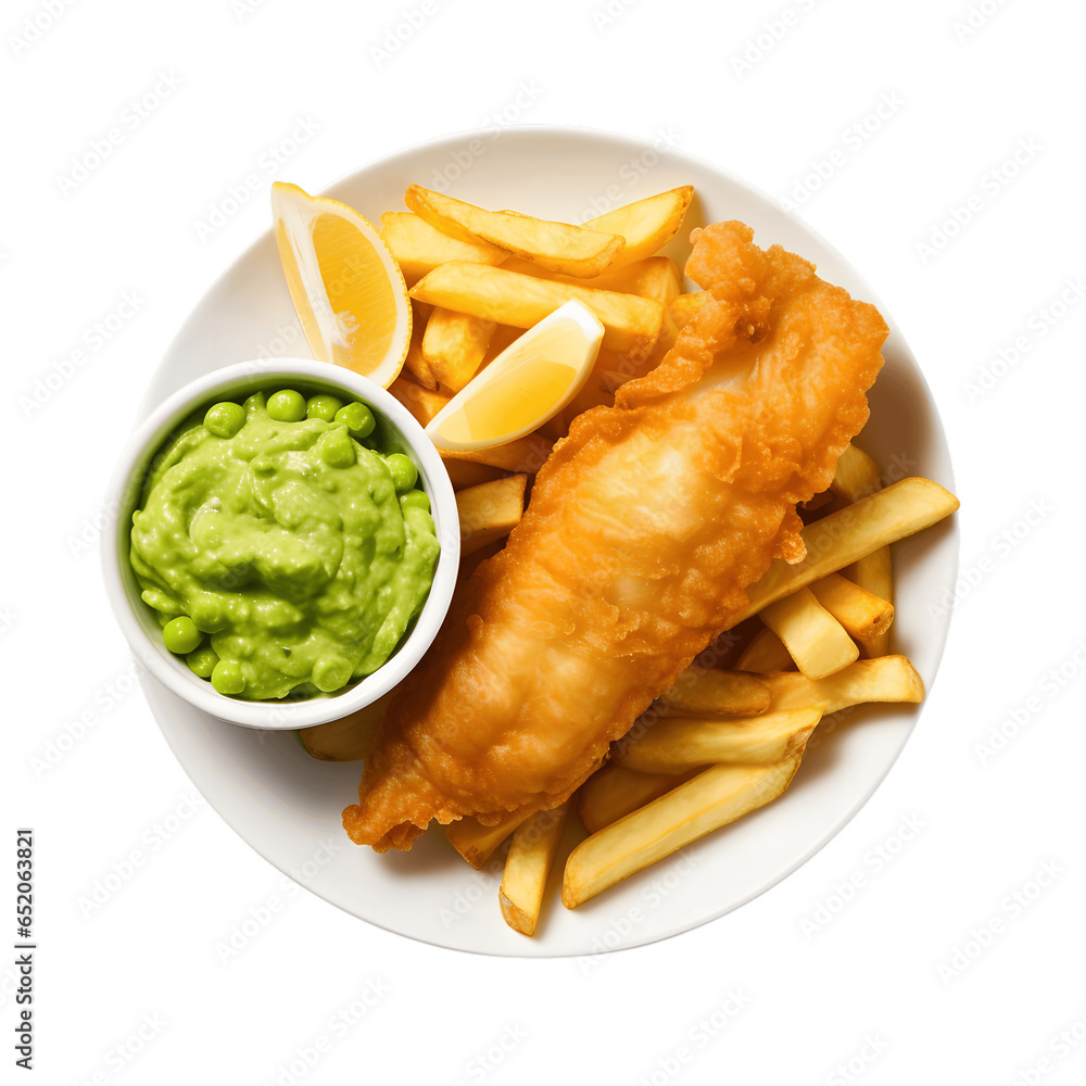 Top-down view of a mouth-watering fish and chips, with crispy fish ...