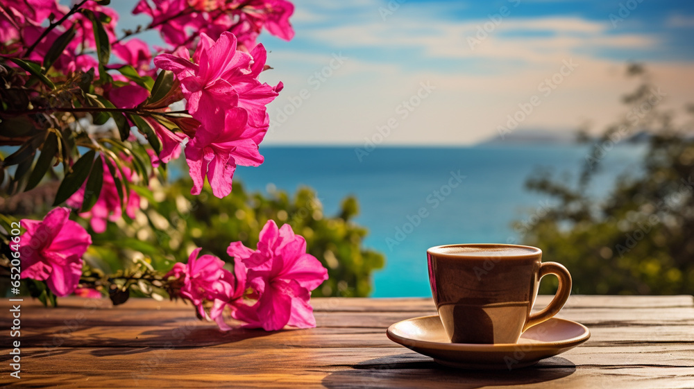 a cup of hot coffee against the backdrop of a beautiful sunset and the sea a cup of hot coffee against the backdrop of a beautiful sunset and the sea