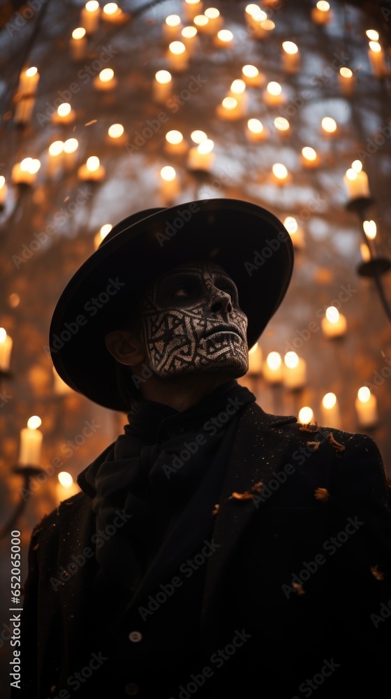 Φωτογραφία Day of the dead dia de muertos a holiday honoring the dead, the souls of deceased relatives visit home skulls, skeletons, Halloween makeup