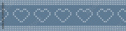 Cross stitch or knitting seamless border with hearts, vector