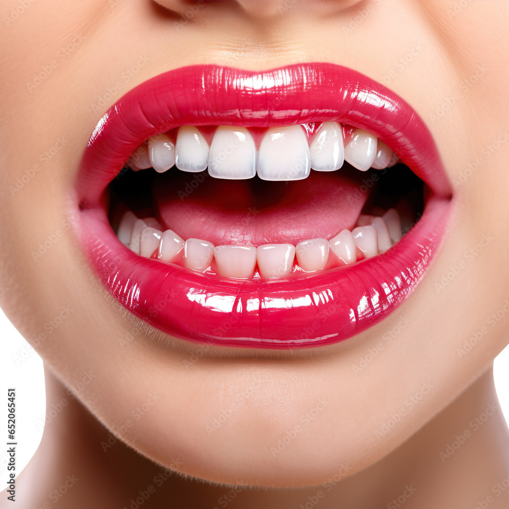 Beautiful woman open mouth lips teeth tongue AI image illustration isolated on white background. Body face parts concept. Beauty and cosmetics Beautiful woman open mouth lips teeth tongue AI image illustration isolated on white background. Body face parts concept. Beauty and cosmetics