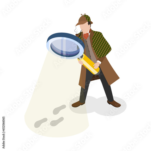 Konstfotografi 3D Isometric Flat  Set of Inspector Holmes Characters. Item 3