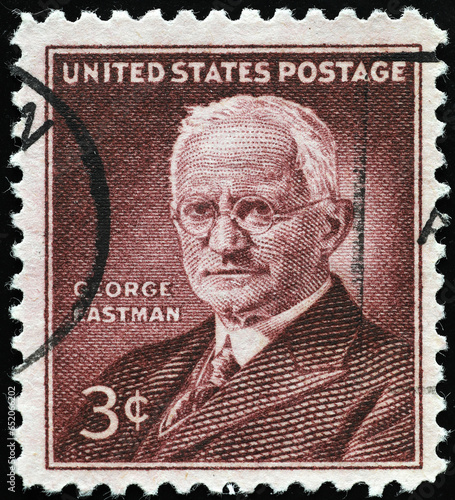 George Eastman on vintage american stamp photo