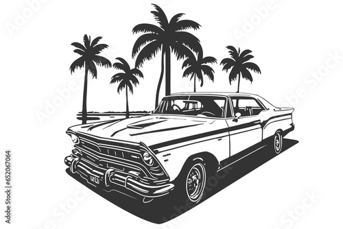 Classic american car style. Vintage vehicle vector illustration. Modern print design of retro machine. photo