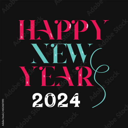 Happy New Year 2024 letters banner,illustration, and vector art. Can be used for t shirt design, templates, flyers, web and mobile apps, posters, banners, UI design, , or as a background