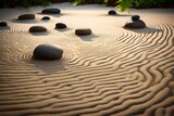 A tranquil Zen garden with carefully raked sand and perfectly placed rocks.
