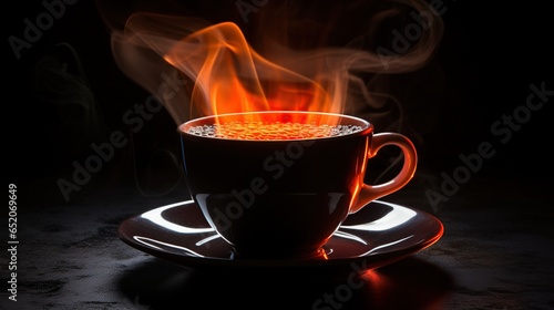 Hot coffee cup on the table black background. AI generated image
