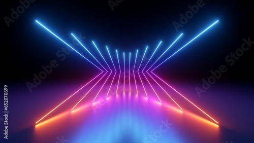 3d render, abstract neon background with colorful glowing lines. Minimalist geometric wallpaper