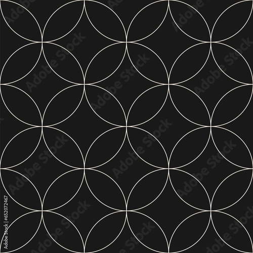 Vector minimalist seamless pattern with circular grid, thin curved lines. Simple elegant geometric background with mesh, lattice. Subtle minimal black and white ornament. Dark abstract geo texture
