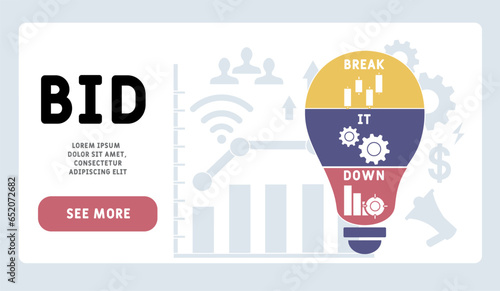 BID - Break it down acronym. business concept background.  vector illustration concept with keywords and icons. lettering illustration with icons for web banner, flyer, landing