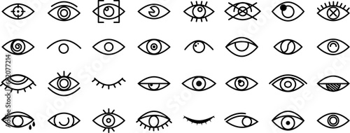 Line eyes symbols. Outline eye icon, isolated ophthalmology signs collection. Vision elements for drops or clinic, healthcare decent vector logo