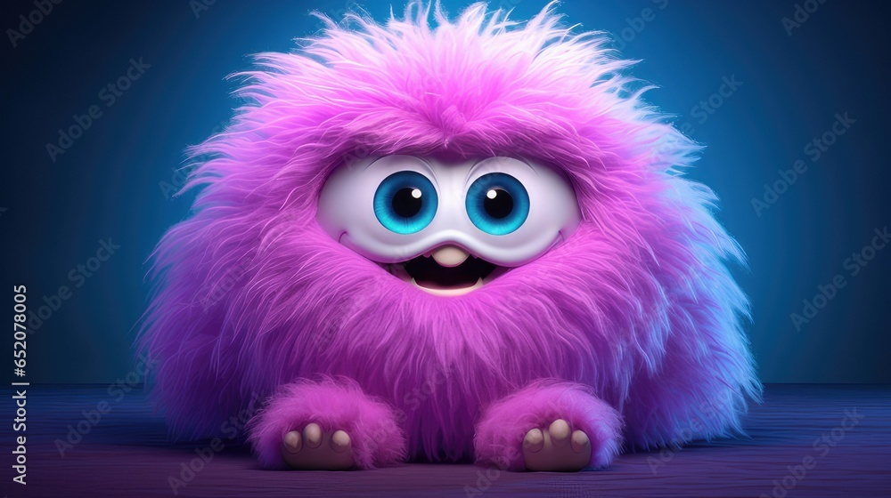 Small fluffy creature with big eyes. small creature for children's stories. generative AI