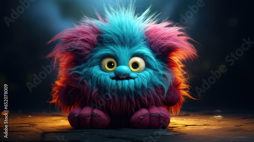 Small fluffy creature with big eyes. small creature for children's stories. generative AI