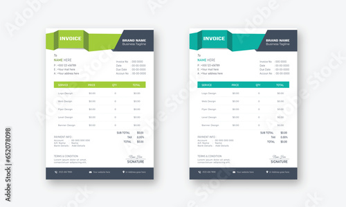 Clean business invoice design template. Invoicing quotes, money bills or price invoices and payment agreement design templates. Tax form, bill graphic or payment receipt page vector set