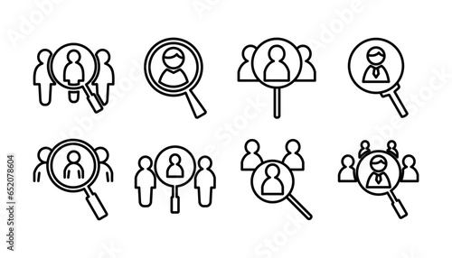 Hiring icon vector. search job vacancy icon. magnifying glass looking for people