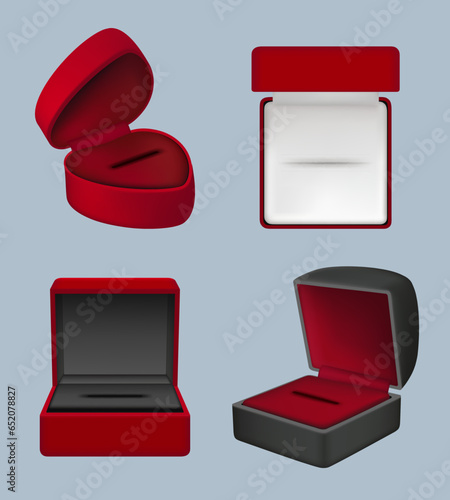 .Jewelry box. Luxury rings and bracelet present containers decent vector jewelry packages