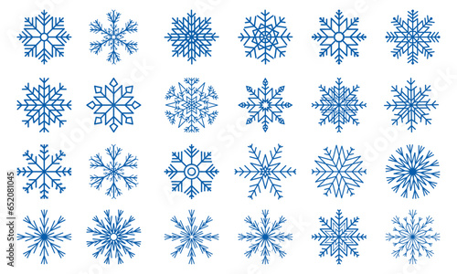 Sammlung mit blauen Schneeflocke Icons auf weißem Hintergrund,