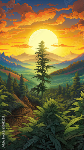 Serene Sunset Over Cannabis Field