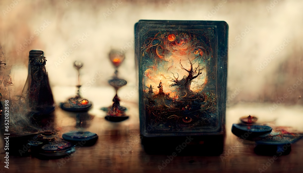A Deck Of Magic Cards On A Table With Spirits Rising From It a-deck-of-magic-cards-on-a-table-with-spirits-rising-from-it