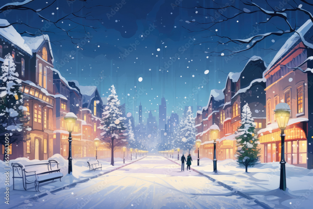 A Winter Wonderland: A Generative AI Illustration of the Magic of Snowy Nights