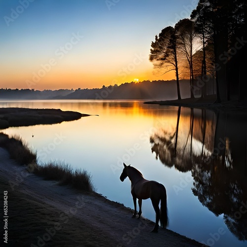 silhouette of a horse on the beach, landscape photography