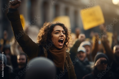 Banner of Change: Furious Female Activist Roars  © Lucija