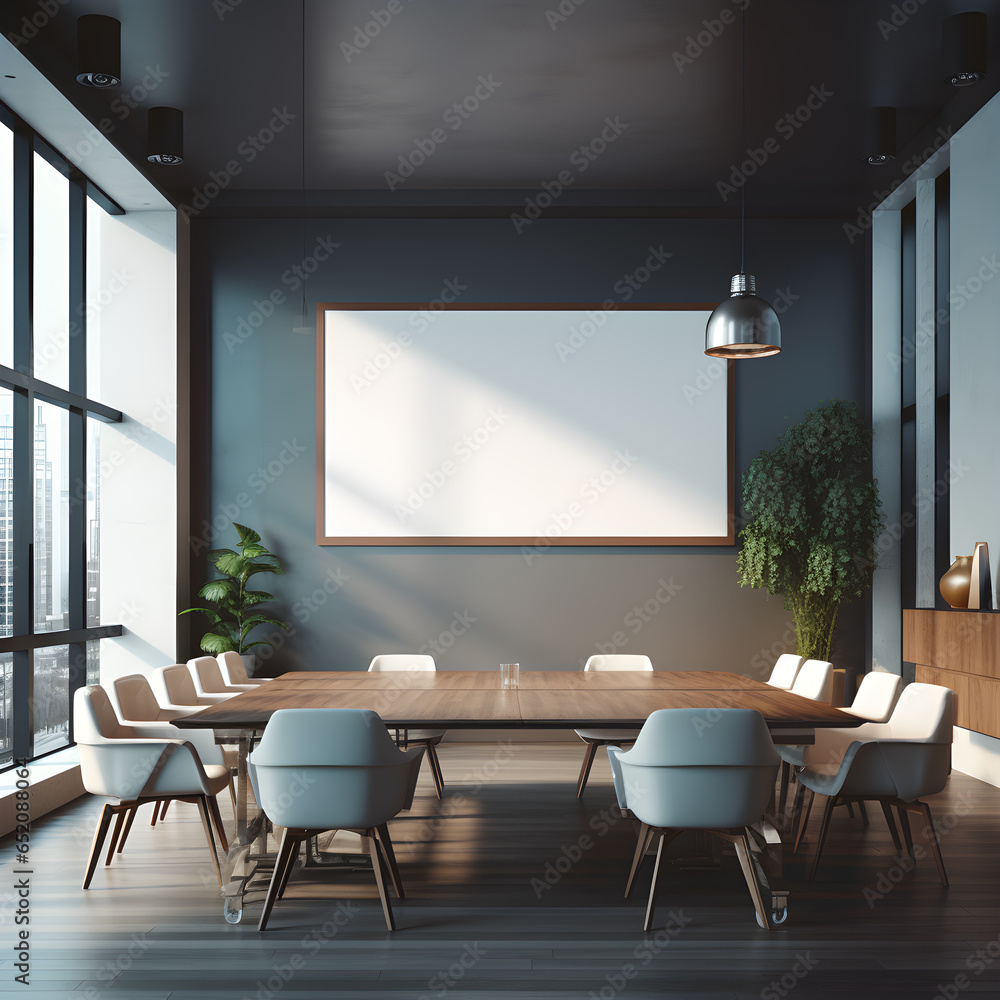 modern dining room interior An Elegant and empty meeting boardroom with presentation. A conference table with a big TV screen, representing the idea of teamwork and collaboration modern dining room interior An Elegant and empty meeting boardroom with presentation. A conference table with a big TV screen, representing the idea of teamwork and collaboration