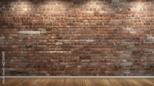 a close up of a brick wall with a wooden floor generated with Ai